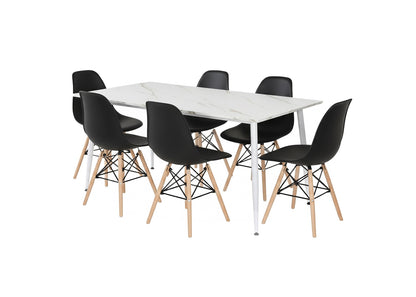 Mesa de Comedor 160cm + 6 Sillas Estilo Nordico