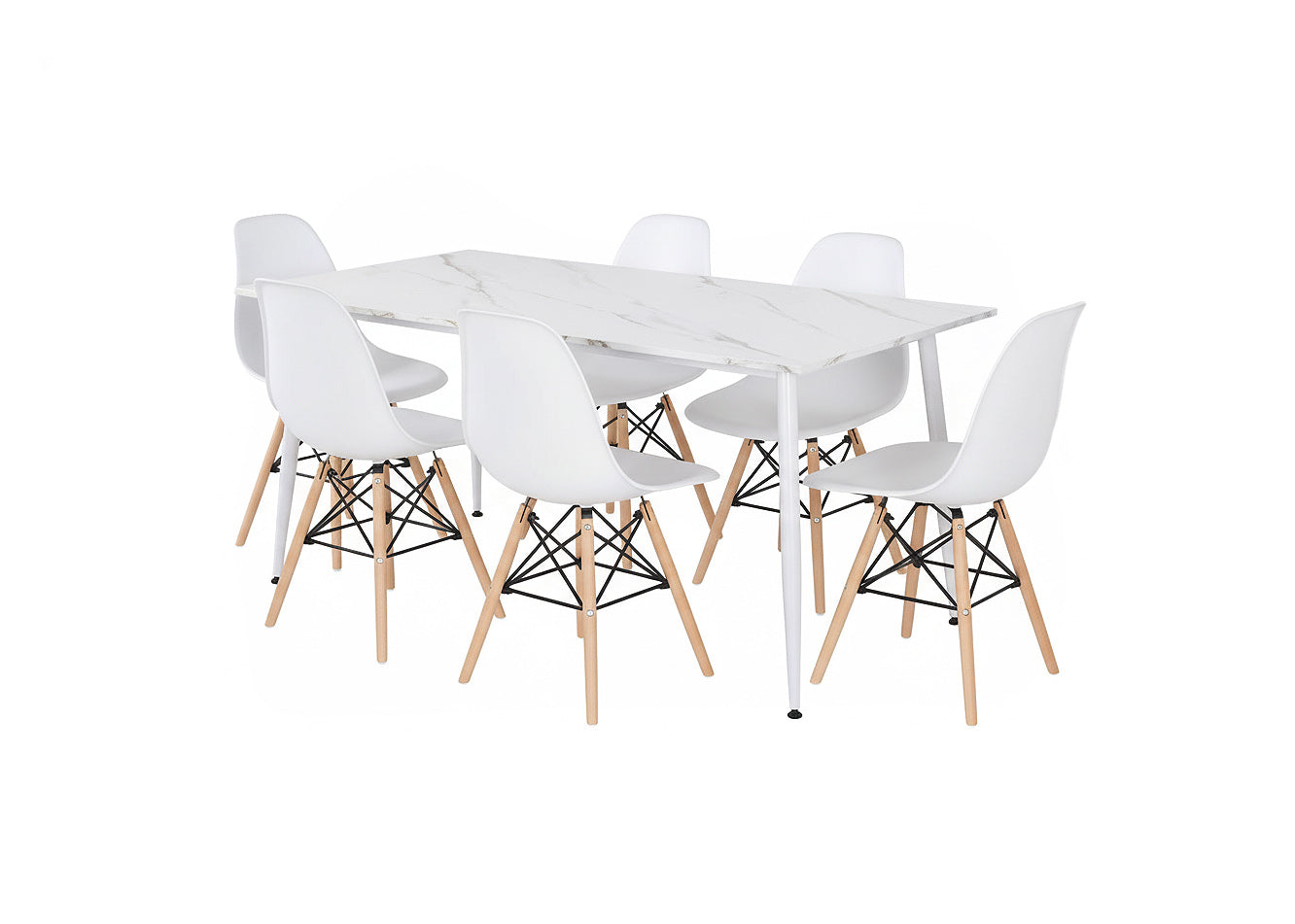 Mesa de Comedor 180cm + 6 Sillas Estilo Nordico