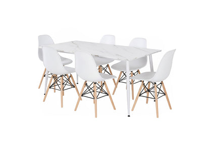 Mesa de Comedor 160cm + 6 Sillas Estilo Nordico
