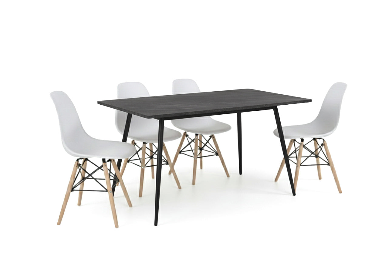 Mesa de Comedor 140cm + 4 Sillas Estilo Nordico