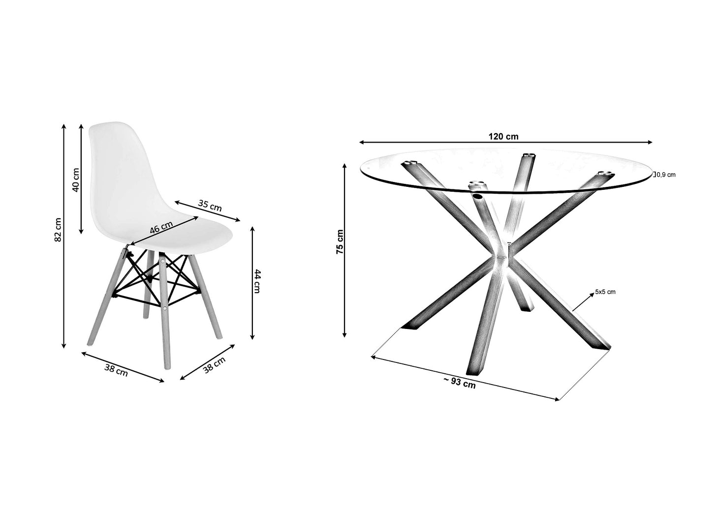 Pack Mesa Redonda de Cristal Templado + 4 Sillas Estilo Nordico
