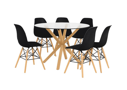 Pack Mesa Redonda de Cristal Templado + 6 Sillas Estilo Nordico