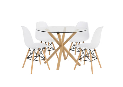 Pack Mesa Redonda de Cristal Templado + 4 Sillas Estilo Nordico