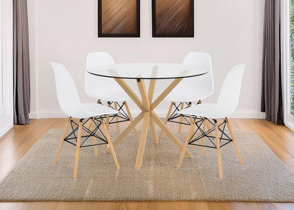 Pack Mesa Redonda de Cristal Templado + 4 Sillas Estilo Nordico