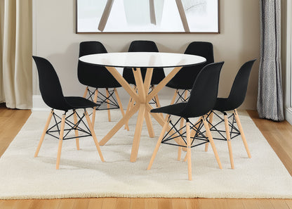 Pack Mesa Redonda de Cristal Templado + 6 Sillas Estilo Nordico