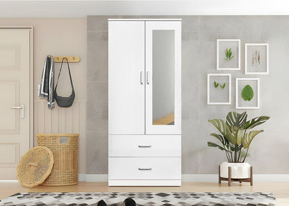 Armario de Dormitorio 2 Puertas 2 Cajones W, con Espejo