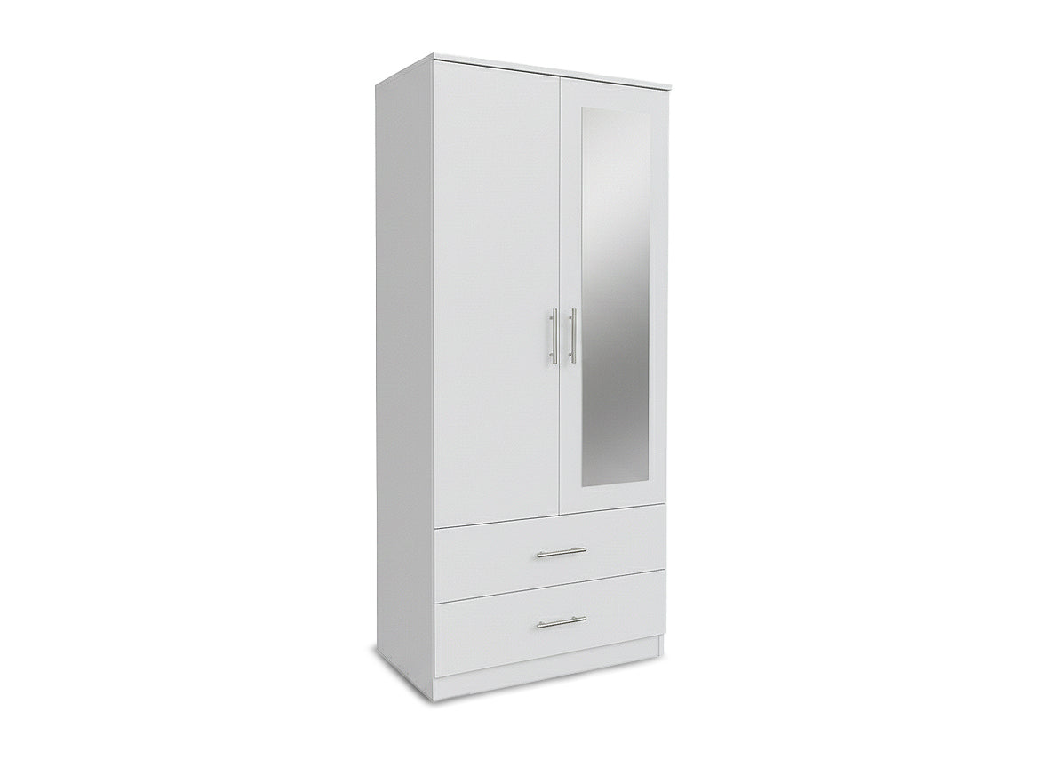 Armario de Dormitorio 2 Puertas 2 Cajones W, con Espejo