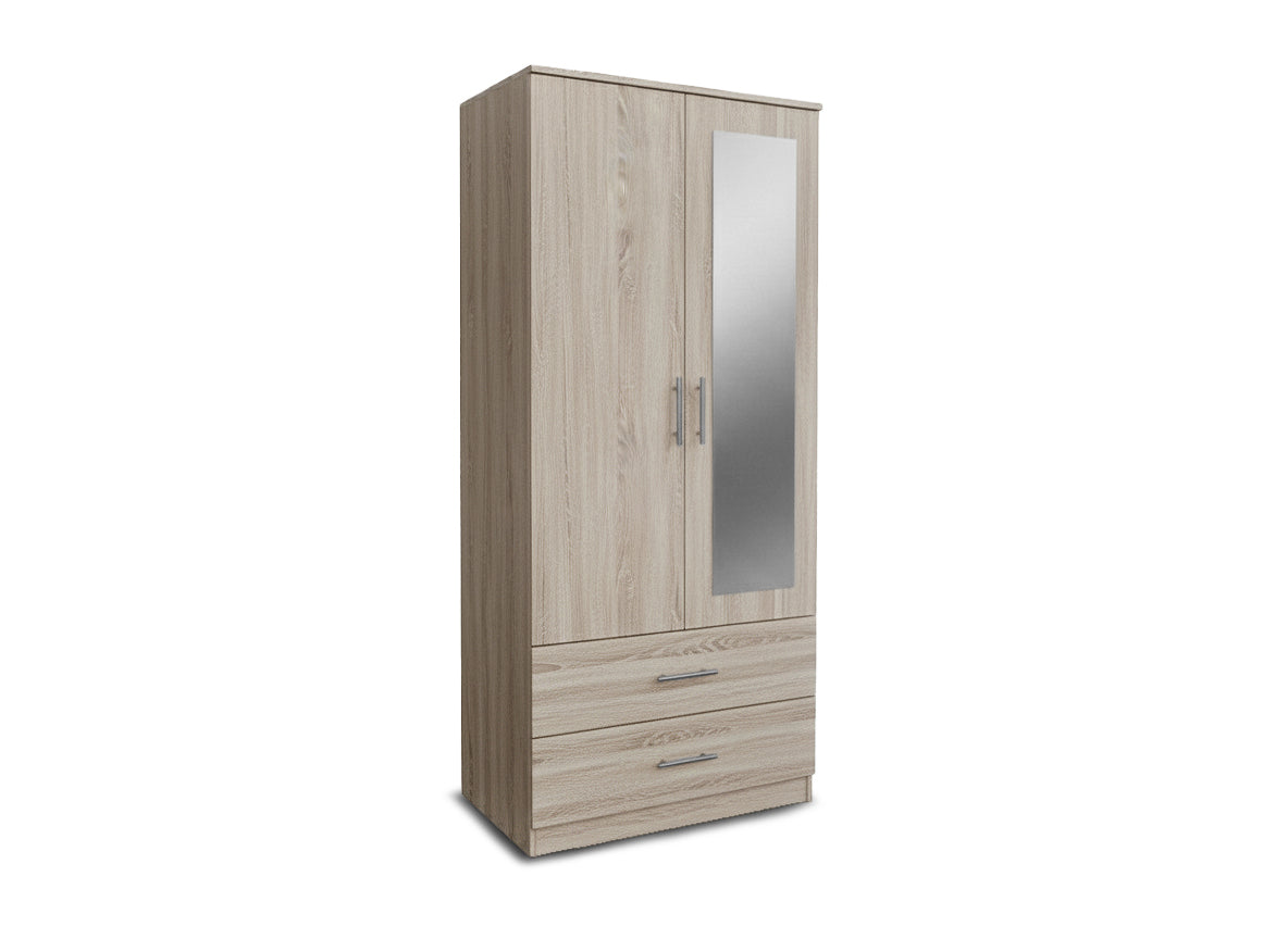 Armario de Dormitorio W 2 Puertas 2 Cajones, con Espejo