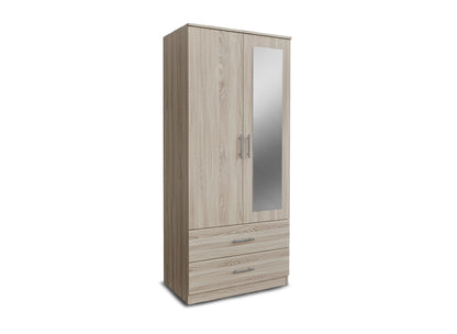 Armario de Dormitorio W 2 Puertas 2 Cajones, con Espejo