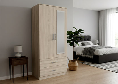 Armario de Dormitorio W 2 Puertas 2 Cajones, con Espejo