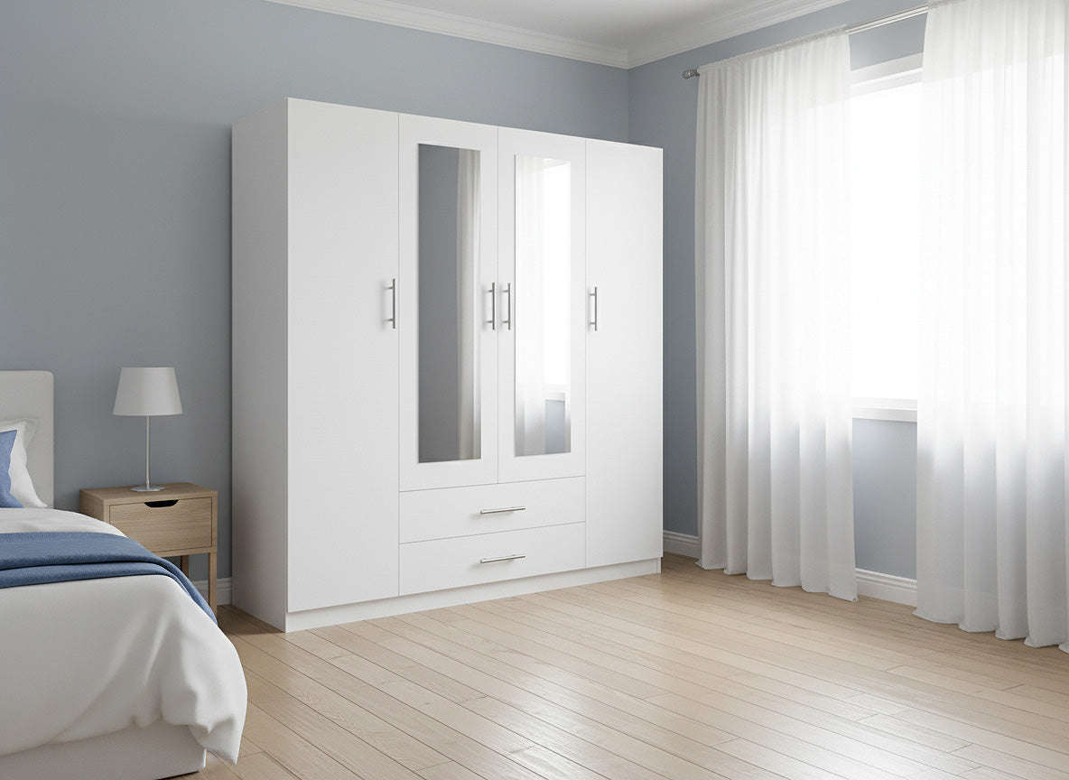 Armario de Dormitorio 4 Puertas W, con Espejo