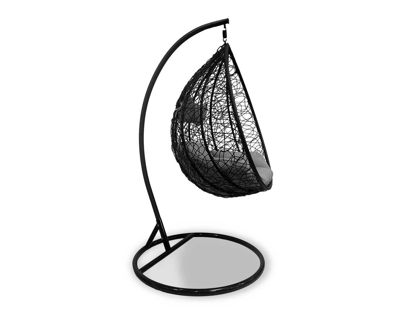 Silla Mecedora Gris. Cesta Colgante. Muebles de Jardin y Terraza