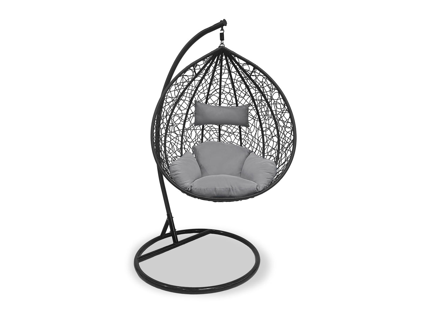 Silla Mecedora Gris. Cesta Colgante. Muebles de Jardin y Terraza