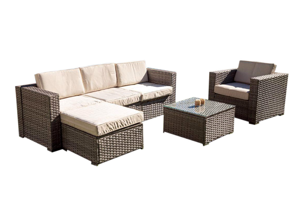 Sofa Chaise Longue + Sillon + Mesa de Ratan PE. Muebles de Jardin y Terraza