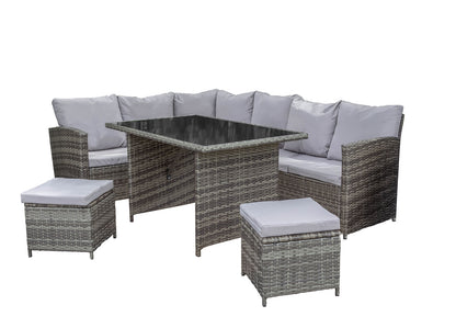 Sofa Rinconera + Mesa + 2 puffs de Ratan PE. Muebles de Jardin y Terraza