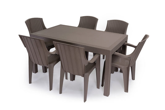 Mesa + 6 Sillas en Ratan Sintetico. Muebles de Jardin y Terraza