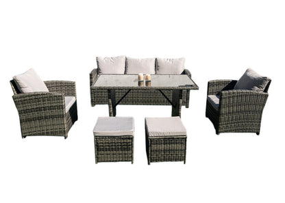 Sofa + Mesa + 2 Sillones+ 2 pufs de Ratan PE. Muebles de Jardin y Terraza
