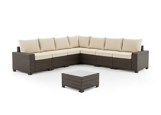 Sofa de Exterior en Ratan PE Lazaro, 7 piezas. Muebles de Jardin y Terraza