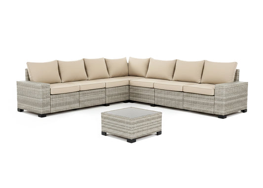 Sofa de Exterior Lazaro en Ratan PE, 7 piezas. Muebles de Jardin y Terraza