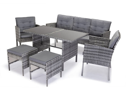 Sofa + Mesa + 2 Sillones + 2 pufs Ratan PE. Muebles de Jardin y Terraza Andy