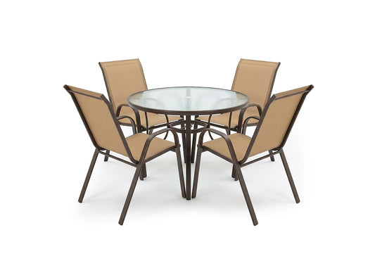 Mesa Redonda de Cristal Templado + 4 Sillas. Muebles de Jardin y Terraza