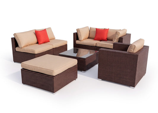 Conjunto de Exterior Karl en Ratan PE, 7 piezas. Muebles de Jardin y Terraza