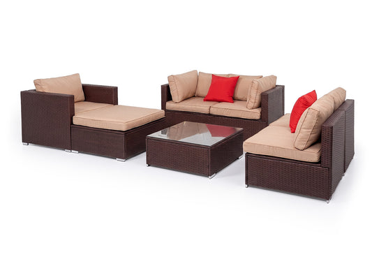 Conjunto de Exterior en Ratan PE Karl, 7 piezas. Muebles de Jardin y Terraza