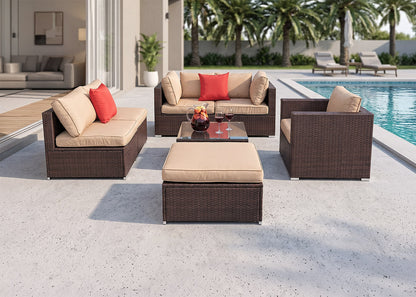 Conjunto de Exterior Karl en Ratan PE, 7 piezas. Muebles de Jardin y Terraza