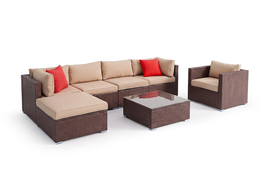 Sofa de Exterior Karl en Ratan PE, 7 piezas. Muebles de Jardin y Terraza