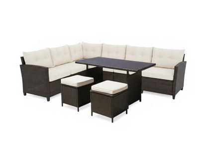 Sofa Rinconera Laia + Mesa + 2 puffs de Ratan PE. Muebles de Jardin y Terraza