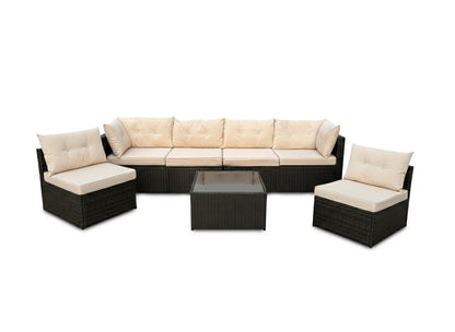 Conjunto de Sofa Modular de Exterior en Ratan PE. Muebles de Jardin y Terraza