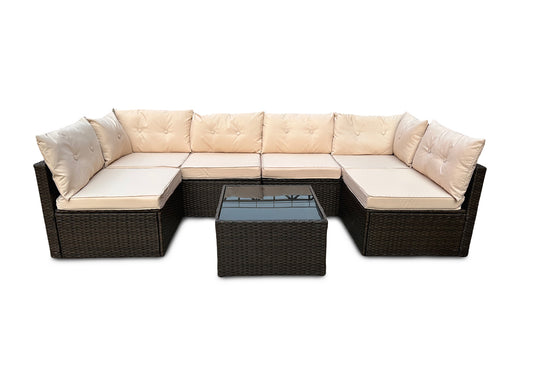 Conjunto de Sofa Modular de Exterior en Ratan PE. Muebles de Jardin y Terraza