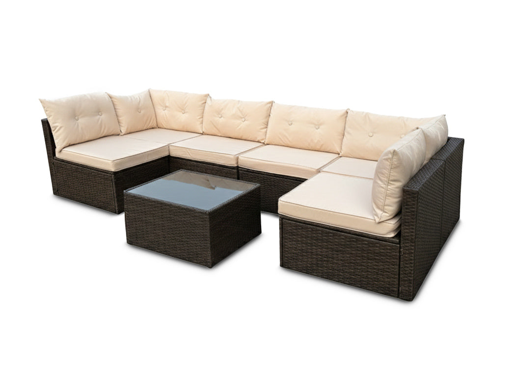 Conjunto de Sofa Modular de Exterior en Ratan PE. Muebles de Jardin y Terraza