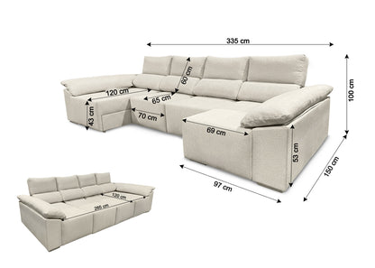 Mega Sofa Cama Chaise Longue Barcelona con Arcon, 335cm