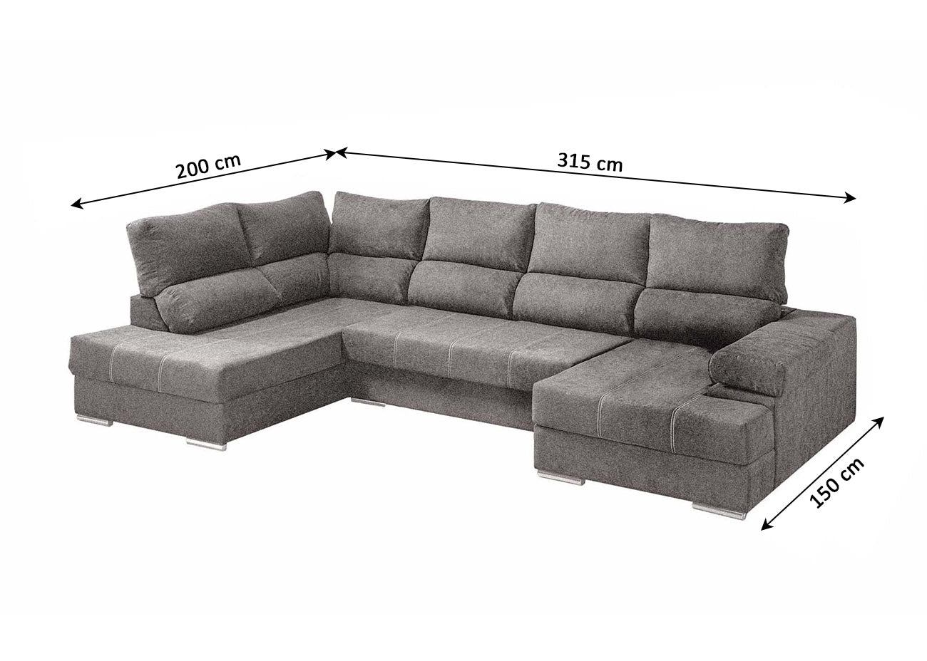 Mega Sofa Cama Chaise Longue Rinconera Italia 315cm