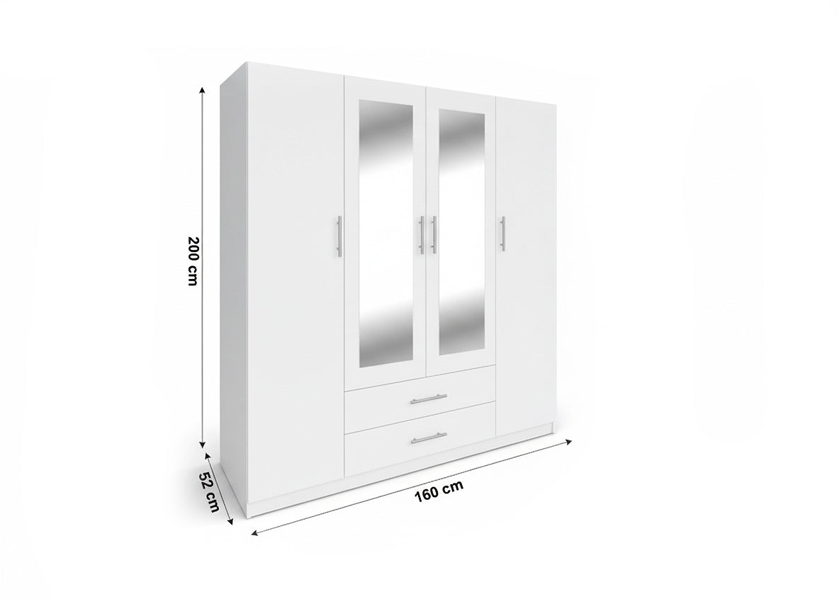 Armario de Dormitorio 4 Puertas W, con Espejo