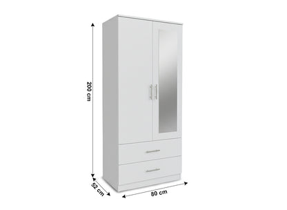 Armario de Dormitorio 2 Puertas 2 Cajones W, con Espejo