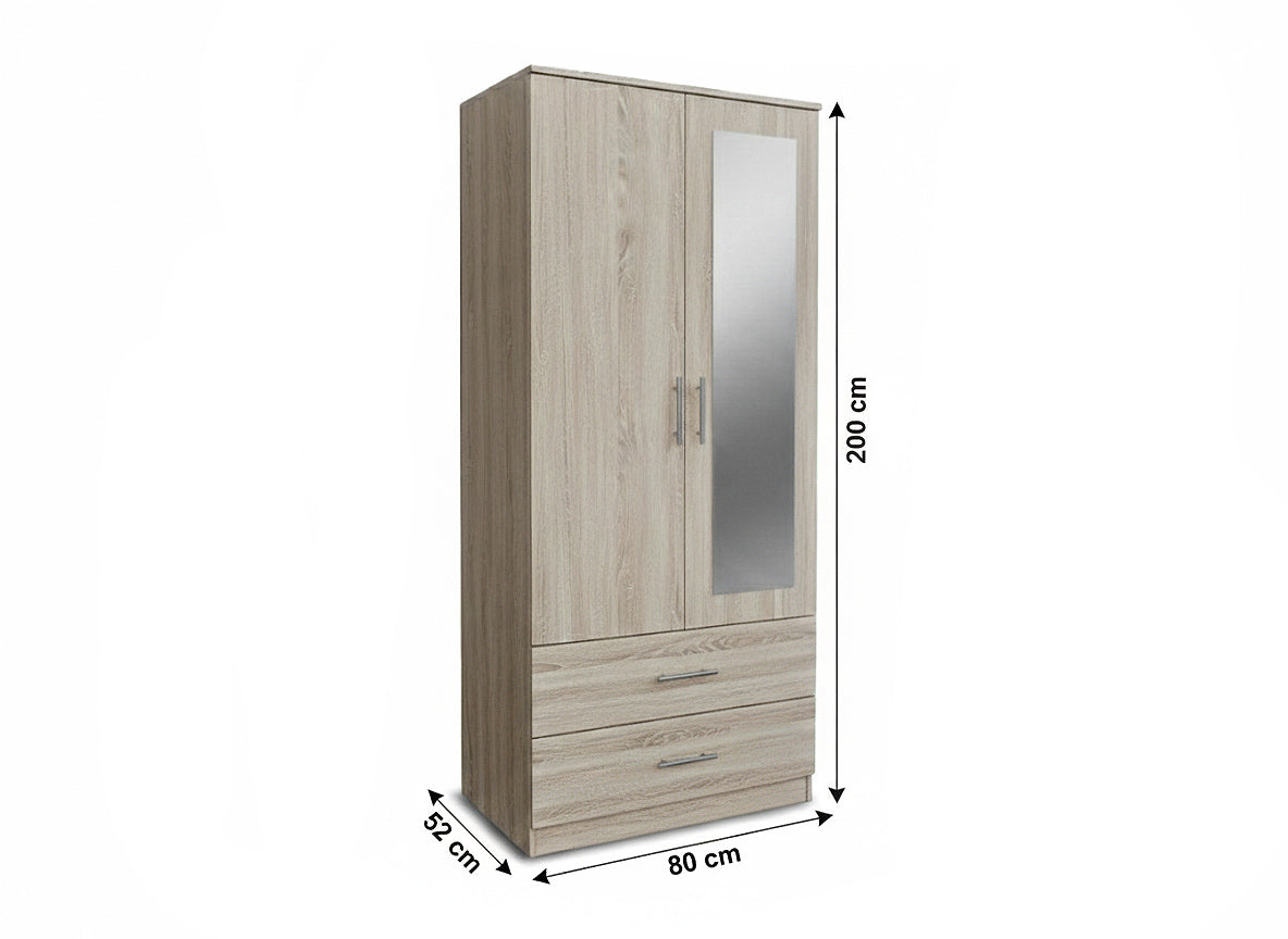 Armario de Dormitorio W 2 Puertas 2 Cajones, con Espejo