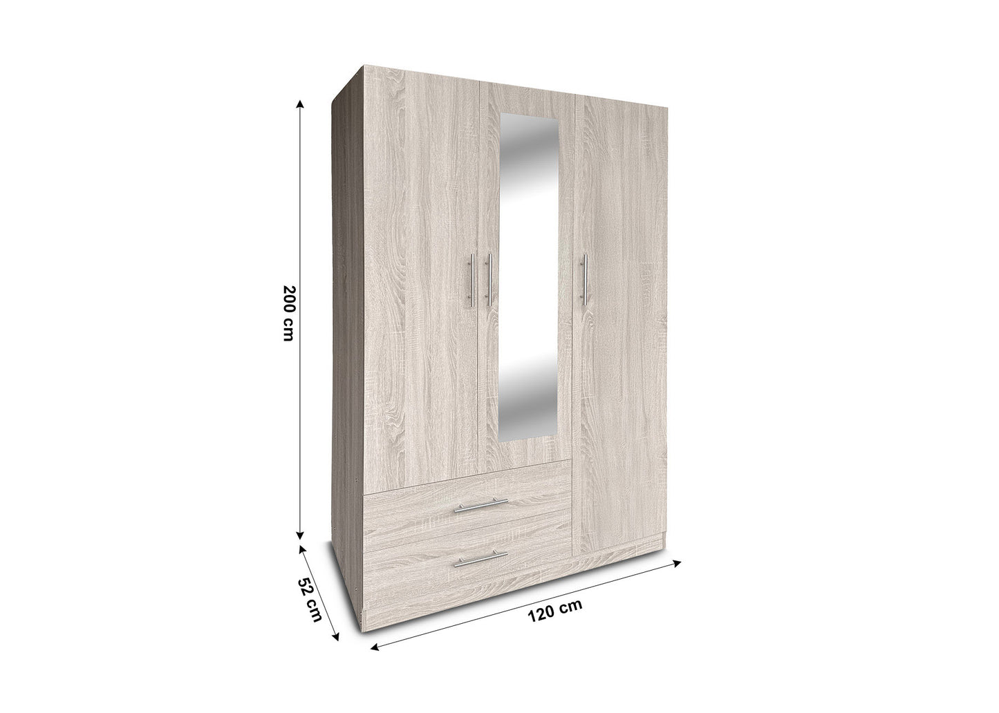 Armario de Dormitorio W 3 Puertas, con Espejo