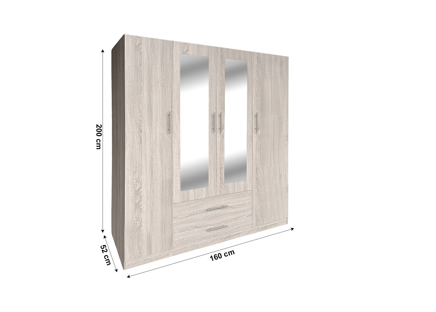Armario de Dormitorio W 4 Puertas, con Espejo