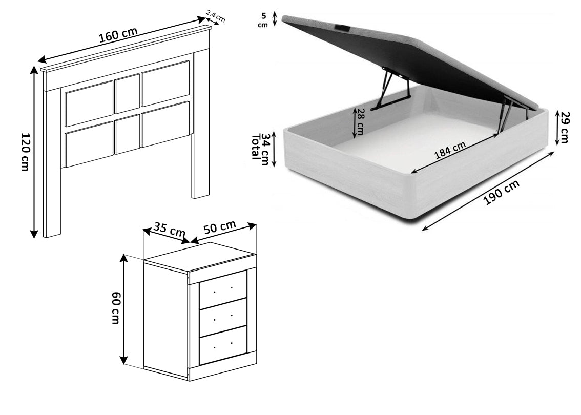 Pack Cama Canape + Cabecero + 2 Mesitas de Noche