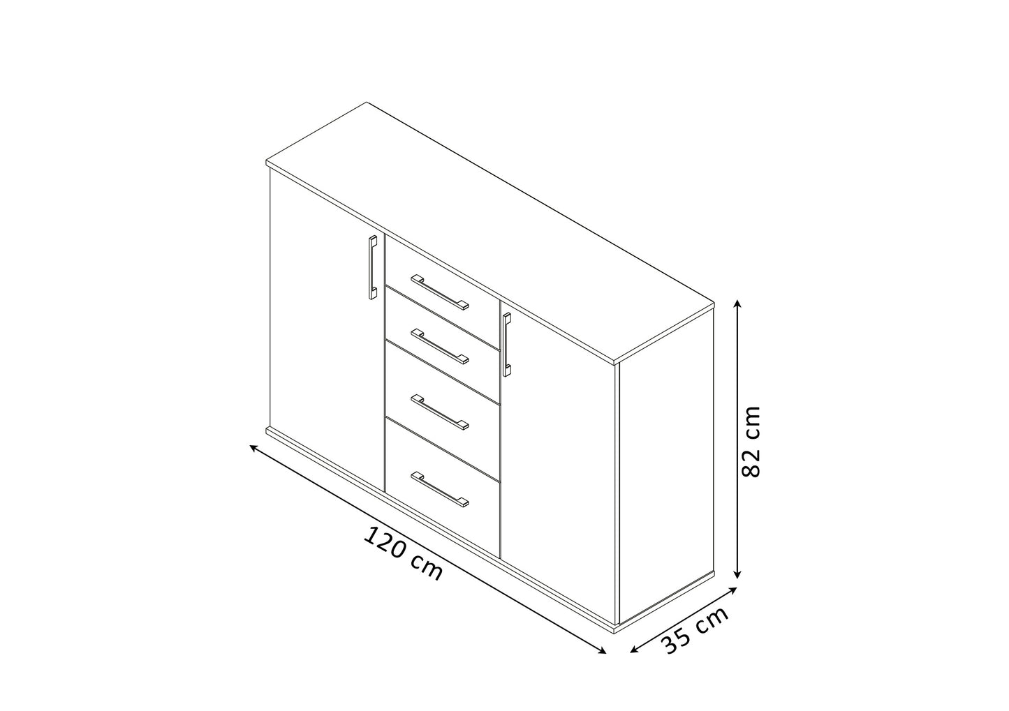 Comoda Aparador Joana 2 Puertas y 4 Cajones