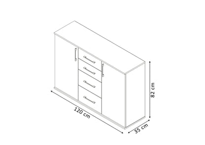 Comoda Aparador Joana 2 Puertas y 4 Cajones