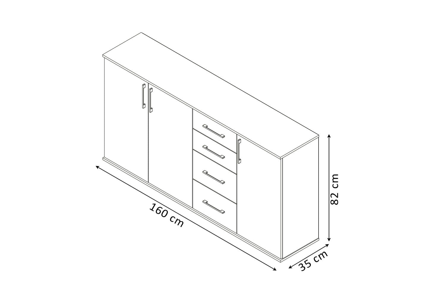 Comoda Aparador Joana 3 Puertas y 4 Cajones