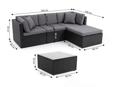 Sofa Chaise Longue Combo + Mesa de Ratan PE. Muebles de Jardin y Terraza