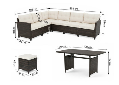 Sofa Rinconera Laia + Mesa + 2 puffs de Ratan PE. Muebles de Jardin y Terraza