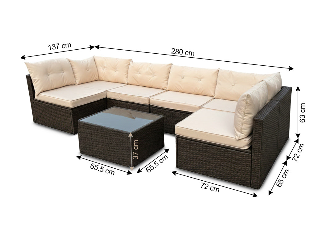 Conjunto de Sofa Modular de Exterior en Ratan PE. Muebles de Jardin y Terraza