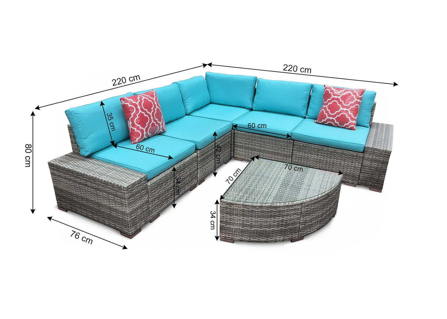 Conjunto de Sofa Rinconera + Mesa. Muebles de Jardin y Terraza