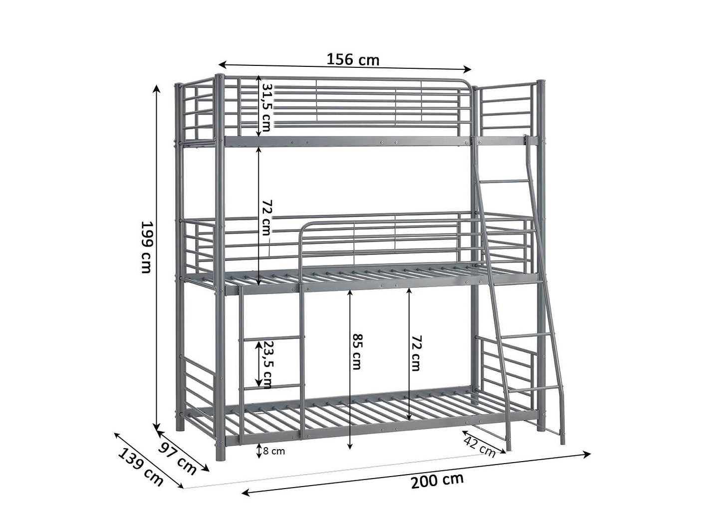 Litera Triple Metalica 90cm Costa