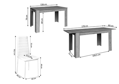 Pack Mesa Extensible de Comedor o Cocina + 6 Sillas en Polipiel/metal